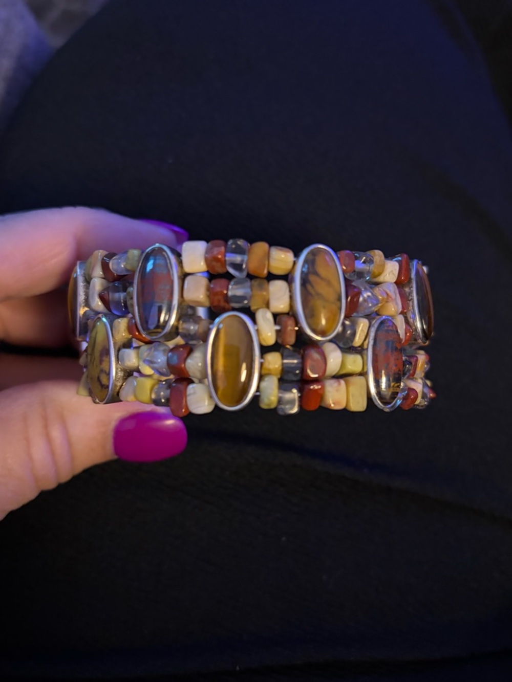 Whitney Kelly WK Multi Stone Sterling Silver Wide Toggle Cuff Bracelet.